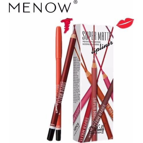 Menow Brand 12Color/Set High Quality Super Matte Eyeliner Lipliner Pencil Lasting Waterproof Make Up Cosmetics Beauty Lips P102