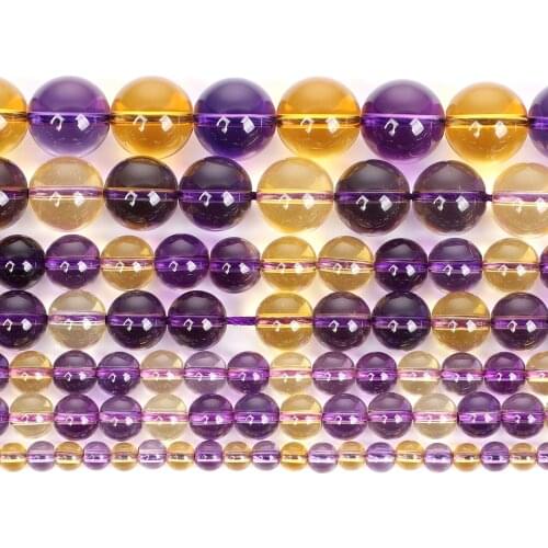 Natural Stone Purple Yellow Mixed Crystal Quartz Charm Round Loose Beads For Jewelry Making Needlework Bracelet Diy Strand 8MM