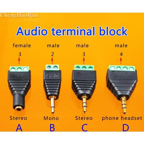 ChengHaoRan 1pcs 3.5mm stereo Adapter 3.5 audio mono plug to screw terminal Audio Mono Plug Audio Connector screw connector