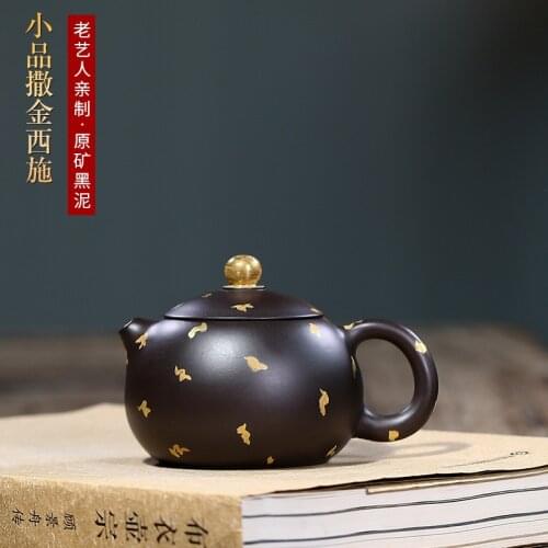 Black Clay Sketch With Gold Xishi Pot Kung-fu Teaware purple Drinkware For Puer Green Chinese Tea Purple Clay Zisha Pot