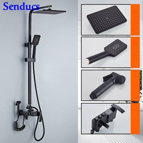 Senducs Digital Shower Set Intelligent Black Bathroom Shower Series Rainfall Shower Head Brass Bathtub Mixer Tap Hot Cold Shower