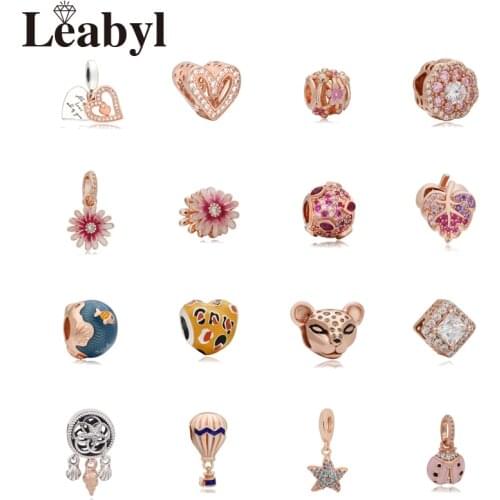 Claissc Rose Gold Color Dasiy Flower Heart Charm Pendant for DIY Jewelry Making Mix Style Rose Gold Color Plant Animal Love Bead