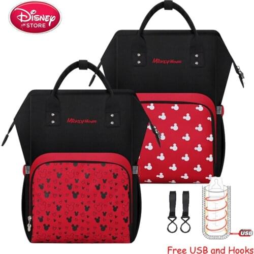 Disney Mickey Mouse USB Charging Mummy Diaper Bags Baby Nappy Nursing Bag for Baby Care Waterproof Travel Maternity Backpack