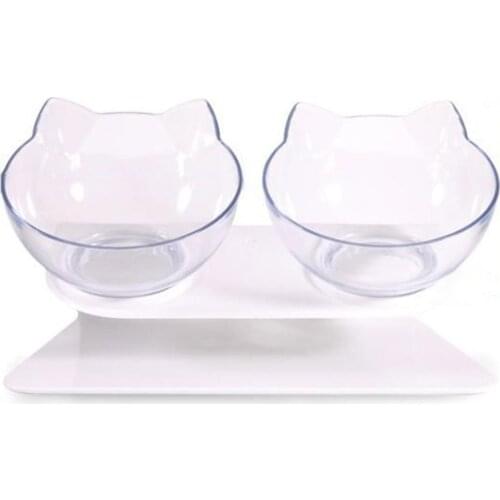 Cat Double Bowl Cat Bowl Dog Bowl Transparent AS Material Non-slip Food Bowl With Protection Cervical Transparent Cat