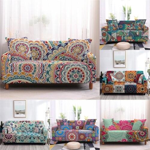 Elastic Sofa Cover For Living Room Ethnic Style Stretch Slipcovers Sectional Corner Mandala Armchair Couch Cover 1/2/3/4 Seaters
