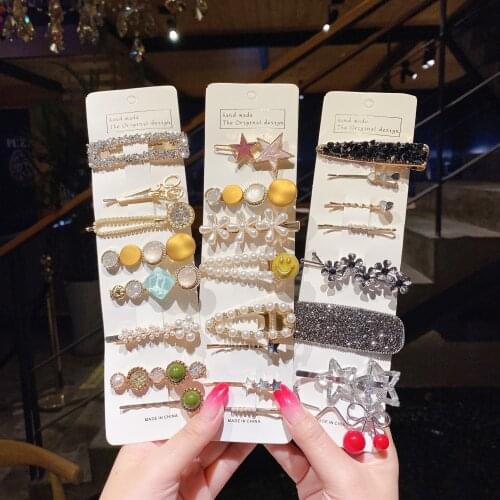 FACEINS Womens Hairpin Headdress Clip Korea Rhinestone Hairpins Simple Temperament Female Side Clips Pearl Hair Orament Jewelry