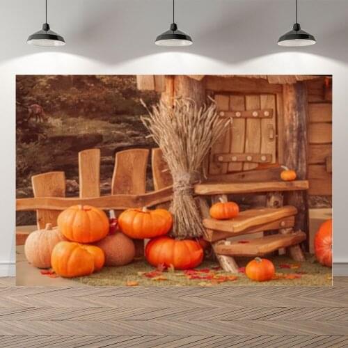 Seekpro Autumn Harvest Pumpkin Wood House Straw Children Photography Background Photographic Backdrop For Photo Studio Shoot