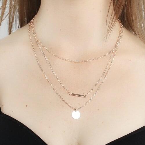 GinaDeer New Necklace 2021 Geometric Sequin Pendant Necklaces For Women Multilayer Chain Necklace Jewelry Wholesale Collares