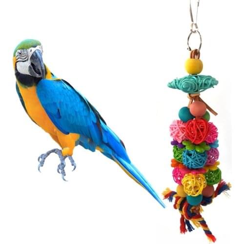 Rattan Parrot Toy Anti-Biting Natural Rattan Bird Hanging Toy Parrot Chewing Ball Interactive Bird Toys Papegaai Speelgoed