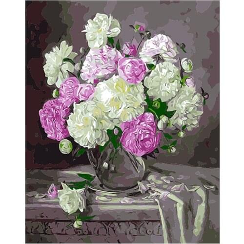 Flowers Oil Picture by Number Vase Coloring Handmade Acrylic Paints DIY Craft Kits For Adults Drawing Painting By Number Decor