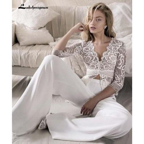 Jumpsuits Beach Wedding Dresses Bohemia Two Pieces Bridal Gowns Lace Jackets Wedding Dress abito sposa luxury trouwjurk