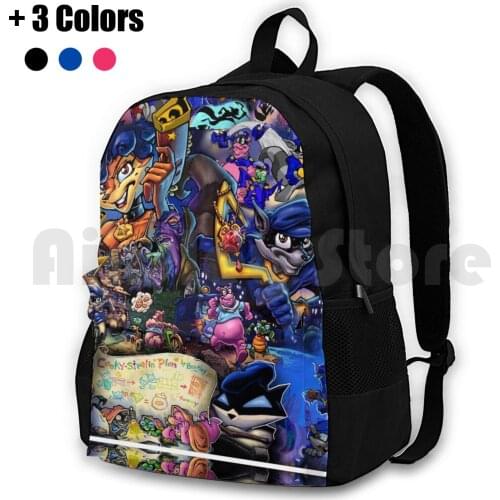 Comic Collage Sly Cooper Outdoor Hiking Backpack Waterproof Camping Travel Slycooper Sly Cooper Raccoon Fox Turtle Hippo Comic