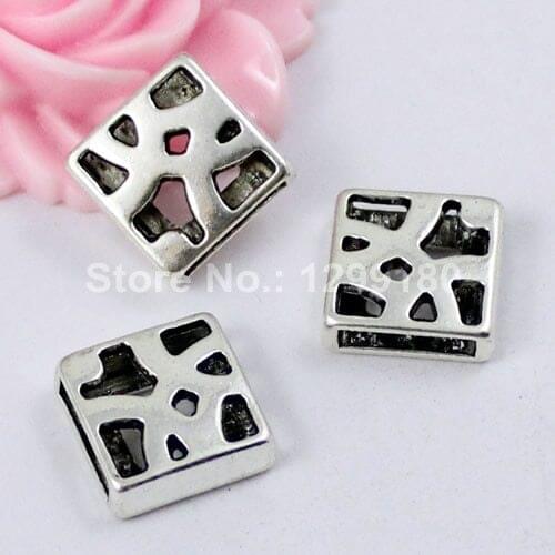 50pcs/lot Silver Tone Slider Square,for Bracelet Necklace Cord Beads watch Chain Beads DIY Accessory 13x13mm fit:10x2mm K01208