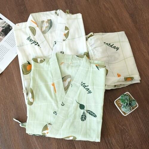 Summer hot-selling literature and art Japanese fresh kimono printing long-sleeved loose double-layer gauze pajamas
