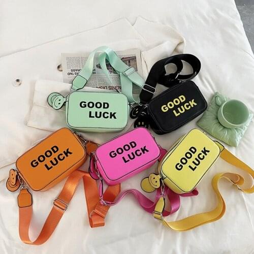 Girly candy color small square bag female personality letter printing camera bag solid color wide shoulder strap messenger bags