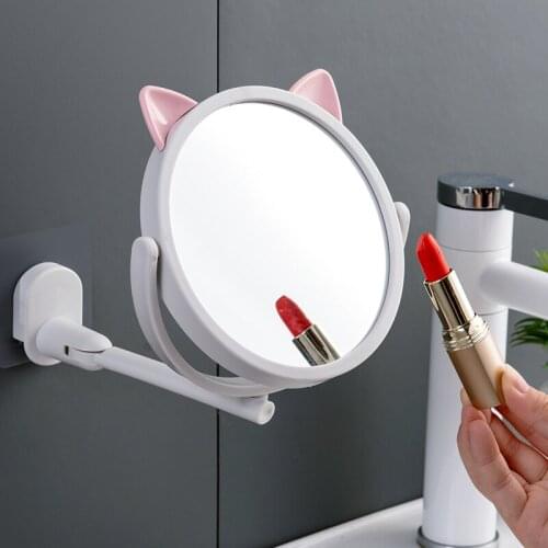 Cute Non-Marking Free Punching Mirror Round Bath Accessories Vanity Wall Mounted Shave Makeup Mirrors Household Bathroom LA49