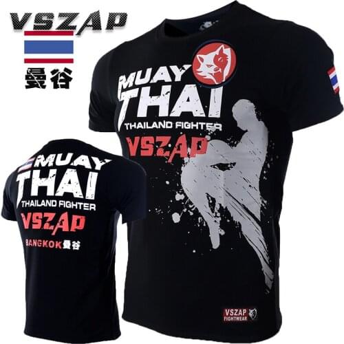 VSZAP Bangkok Muay Thai T Shirt Men Homme Boxing MMA T Shirt Gym Tee Shirt Fighting Fighting Martial Arts Fitness Training