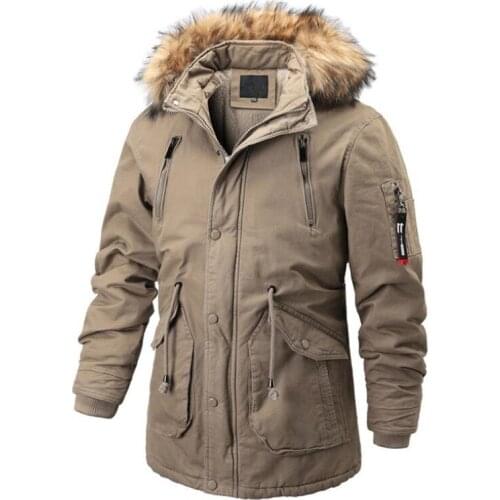 Winter mens cotton jacket plus velvet thick large fur collar coat hooded casual warm large size mens coat