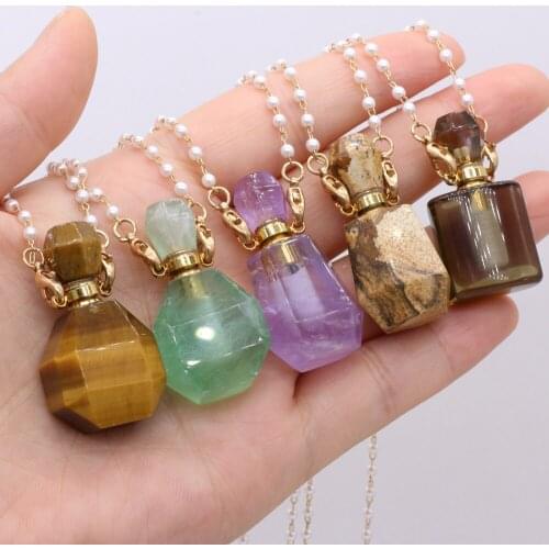 Natural Semi-precious Stone Perfume Bottles Pendant Aventurine Quartz Two Accessories for Free for Jewelry Making Necklaces Gift