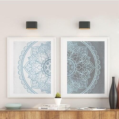 Original Blue Gray Mandala Wall Decoration Canvas Painting Bohemia Style Posters and Prints Wall Pictures for Living Room Decor