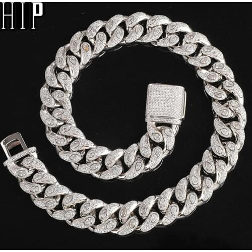Hip Hop 20MM Iced Out Cashew Flower Drop Shape Box Buckle Cuban Chain Copper AAA+ Cubic Zirconia Stones Necklace For Men Jewelry