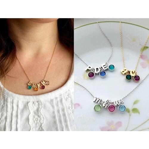 Create your own birthday stone necklace-personalized initial necklace birthday stone necklace pendant Mothers day gift initials