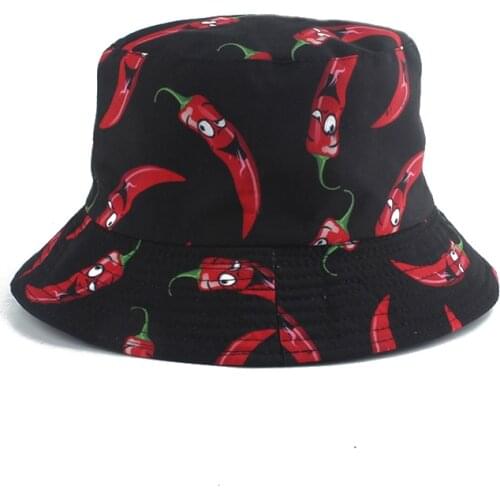 New Fashion Panama Hat Vegetables Pepper Printed Bucket Hat Reversible Fishing Cap Summer Sun Hats For Women Men Gorras