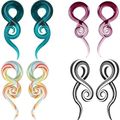 One Pair Pyrex Glass Ear Spiral Taper Gauge Ear Plug Stretching Expander Piercing Glass Gauge Body Jewelry Piercing