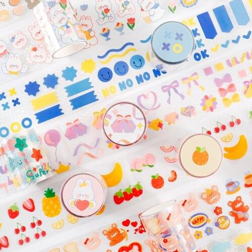PET Cute Bear Rabbit Flowers Craft Transparent Mask Tape For Scrapbook Phone Case Decoration