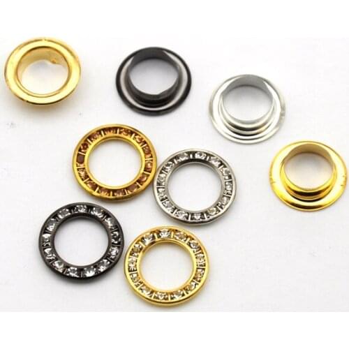 RE-15mm-001 80 sets / lot 4 colors 15mm round metal brass rhinestone eyelets crystal diamond grommets glass eyelets