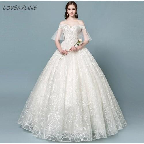 Luxury Wedding Dresses Boat Neck Beading Full Embroidery Short Sleeve Princess Sequined Wedding Dresses New Fashion Custom Size