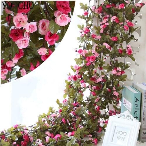 YO CHO 2.3M Rose Vine Decoration Flower Vine Artificial Flower Wedding Decoration Wall Hanging Garland