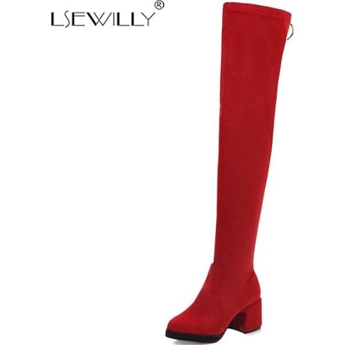 Lsewilly Slim Stretch Sexy Over The Knee Boots Women Faux Suede Boots Fashion Winter Thigh High Boots Shoes Woman Size 48 K184