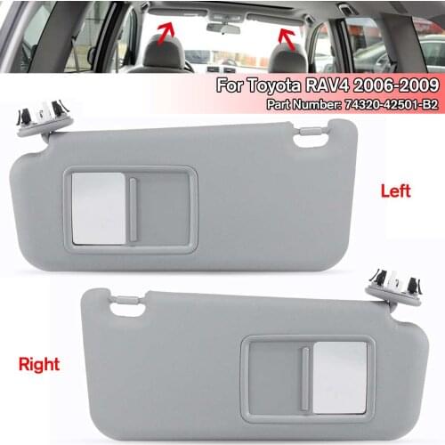 Sun Visor (Left Driver Side) Gray Beige Sun Visor with Make-up Mirror and Screws For Toyota RAV4 2006-2009 74320-42501-A1