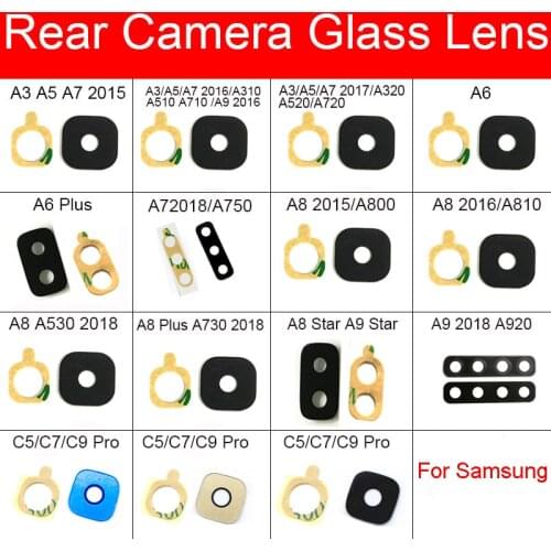 Back Camera Glass With Sticker For Samsung Galaxy A3 A5 A6 A7 A8 A9 Star C5 C7 Pro 2015 2016 2017 2018 Plus A310 A320 A510 A520