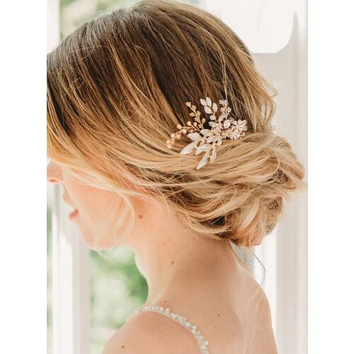 Gold Rhinestone Crystal Opal Wedding Bridal Hair Side Comb Women Hair Accessories Jewelry for Women