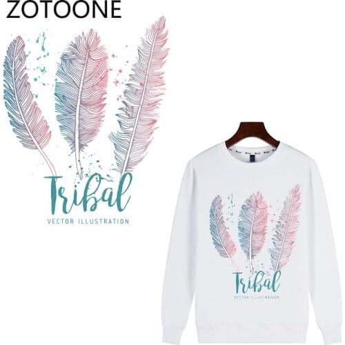 ZOTOONE Iron on Transfer Colorful Feather Patches for Clothing Applique on Clothes Iron Patch Summer Style Diy Vinyl Sticker I