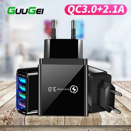 USB Adapter 4 Ports Fast Charger QC3.0 Multiple Protection EU Plug Mobile Phone Charge Portable Travel Adapter For iphone Huawei