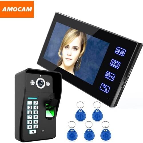 Touch Key 7" LCD Video Door Phone Intercom Doorbell System Fingerprint Access Control Door bell Doorphone Home Security 1V1