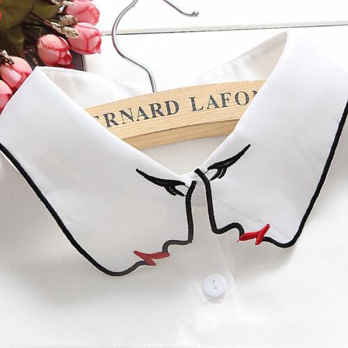 Vintage False Collar Women Face Embroidery Doll Chiffon Faux Col Half Shirt Thin Blouse Tank Vest Custom