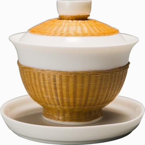 High quality weave ceramic gaiwan handmade tea cup tureen drinkware home decor big tea bowl accessories