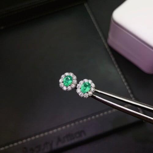 Jewelry 925 Silver Emerald Earrings for Daily Wear 4mm*5mm Natural Emerald Silver Earrings Fashion Silver Earrings