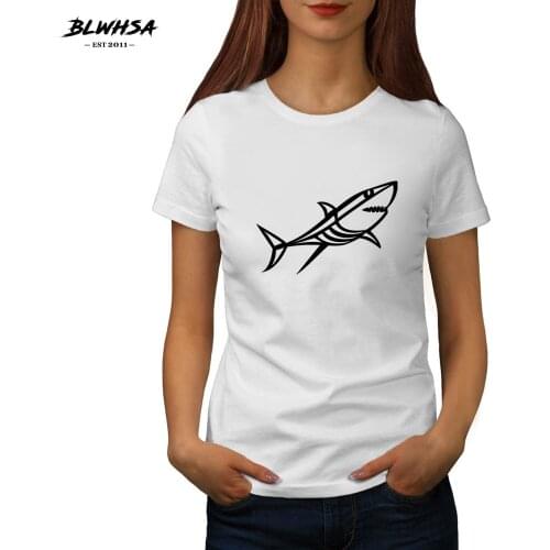BLWHSA Shark Printing T Shirt Women Summer Casual Short Sleeve Cool T-Shirt Funny Design Shark Animal Printed Women Clothing
