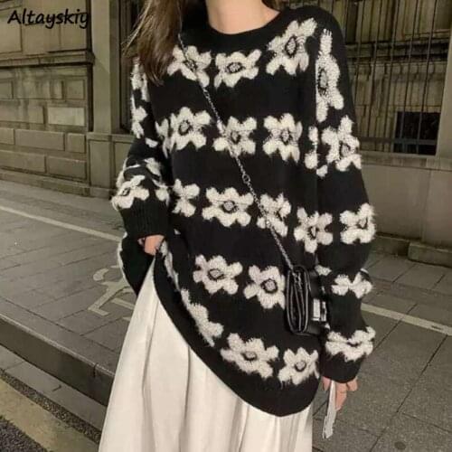Pullovers Women Floral Sweet Preppy Loose Ulzzang Soft Design Spring Cute Fashion Ladies Clothing All-match Simple Leisure Ins