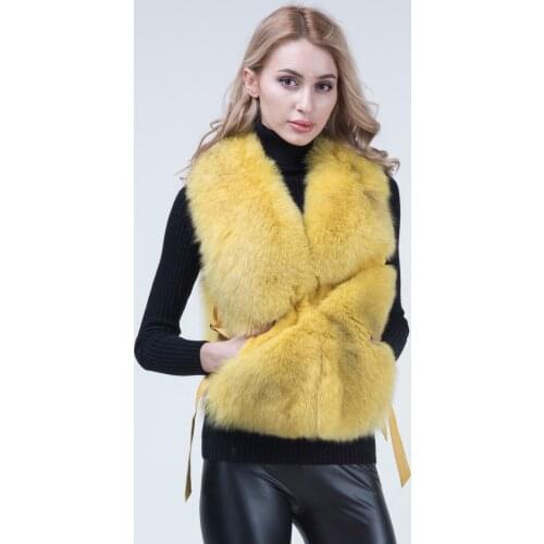 JANEFUR 100% Genuine Real Fox Fur Vest Natural Soft Fox Fur Sleeveless Jacket