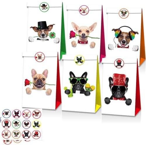 12pcs Kawaii Cute Pet Puppy Dog Cats Paw Happy Birthday Party Paper Gift Candy Bags for Baby Shower Kids Party Favors