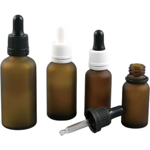 200 x Refillable Empty Frost Amber100ML 50ML 30ML 20ML 15ML 10ML 5ML Glass E-liquid Eye Dropper Dispenser for Essential Oils