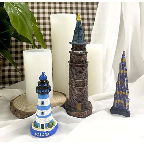 3D Tower Shaped Silicone Mold Dubai Burj Khalifa Spain Lighthouse Galata Tower Silicone Resin Mold For Aroma Candle Fondant Cake