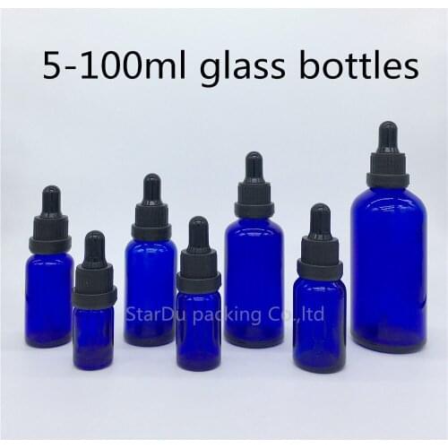 5ml 10ml 15ml 20ml 30ml 50ml 100ml blue Glass Dropper Bottle,blue Glass Essential Oil Bottle With Tamper Evident 200pcs/lot