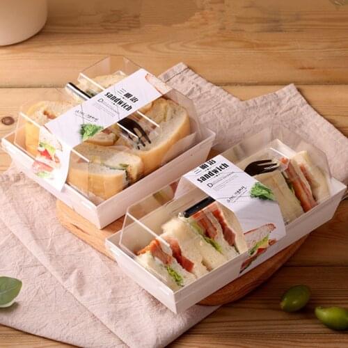 50pcs Net red white card paper sandwich packaging box clear cupcake box salad candy gift party favors dessert box with fork